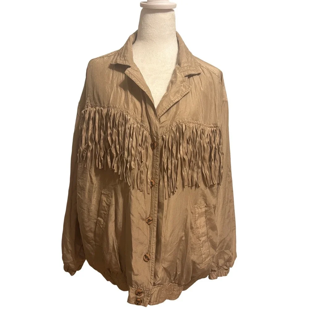 Vintage Mureli Silk Fringe western country‎ festival bomber jacket women's large